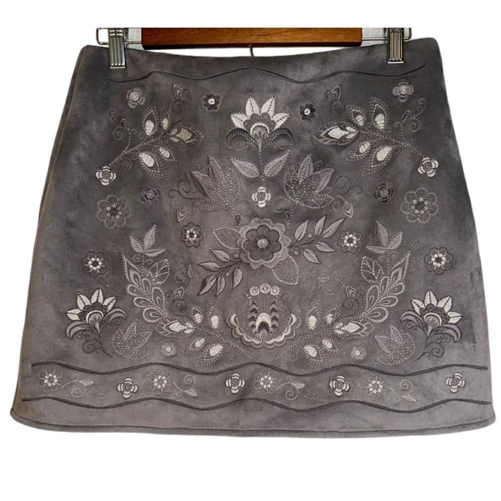 Versona Gray Embroidered Suede Mini Skirt
